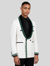 Ivory Emerald Crystal-Trim Black Shawl-Collar Double-Breasted Tuxedo Jacket 06