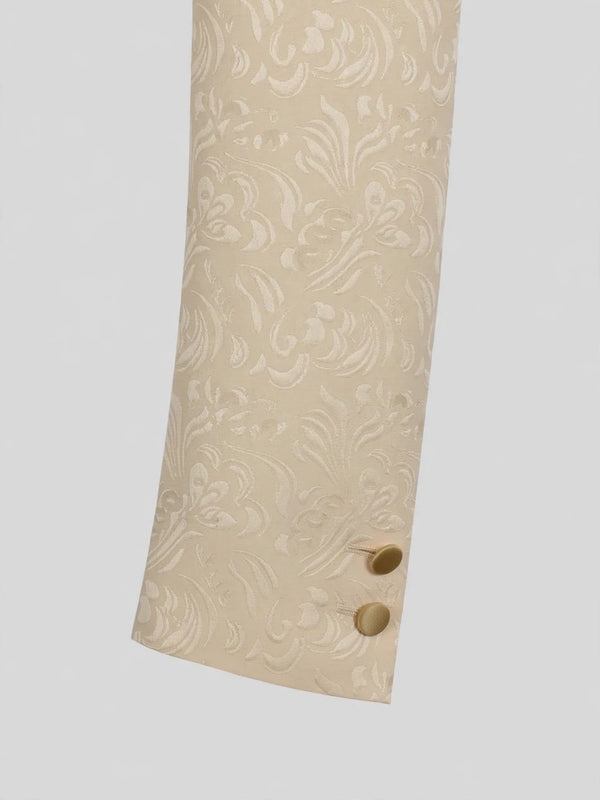 Champagne Paisley-Jacquard Gold Satin Peak-Lapel Six-Button Double-Breasted Tuxedo Jacket 10