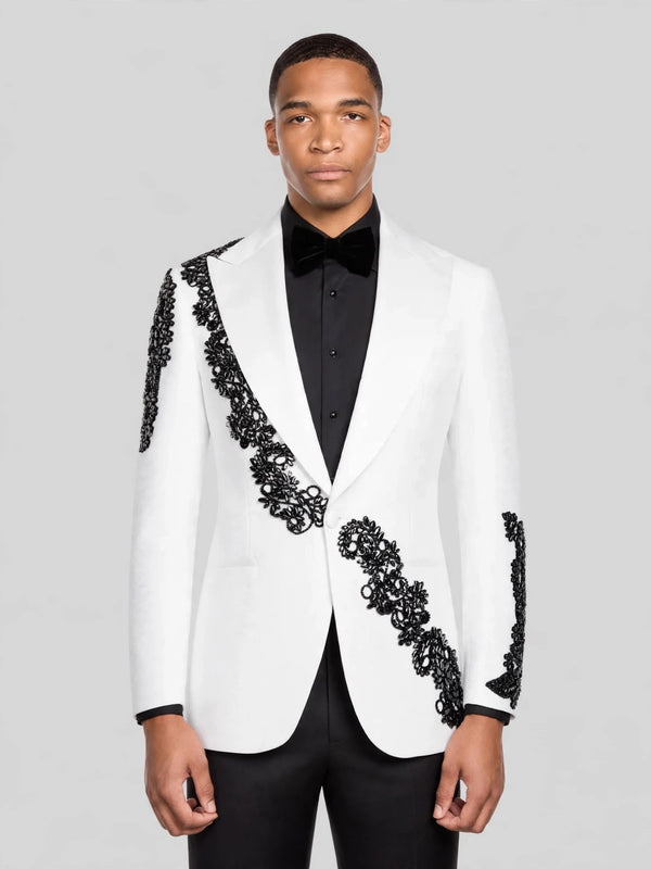 Ivory Noir Lace Tuxedo Jacket 06