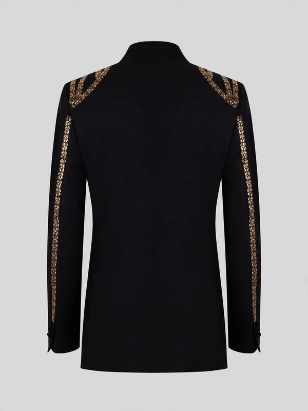 Onyx Gold Sequin Wave Peak-Lapel Tuxedo Jacket 09