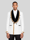 Ivory Gold-Leaf Velvet Shawl-Collar Double-Breasted Tuxedo Jacket 01
