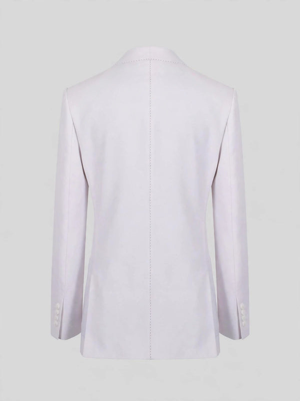 Snow White Pick-Stitch Patch-Pocket Peak-Lapel Double-Breasted Tuxedo Jacket 09