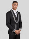 Onyx Silver Crystal-Grid Shawl-Collar Double-Breasted Tuxedo Jacket 03