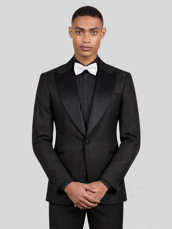 Onyx Textured Satin-Welt Peak-Lapel Tuxedo Jacket 05