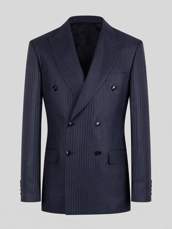 Midnight Navy Pinstripe Six-Button Peak-Lapel Double-Breasted Suit Jacket 07