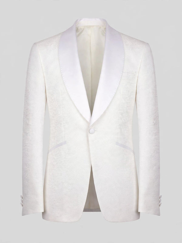 Ivory Diamond-Texture Satin Shawl-Collar Tuxedo Jacket 07
