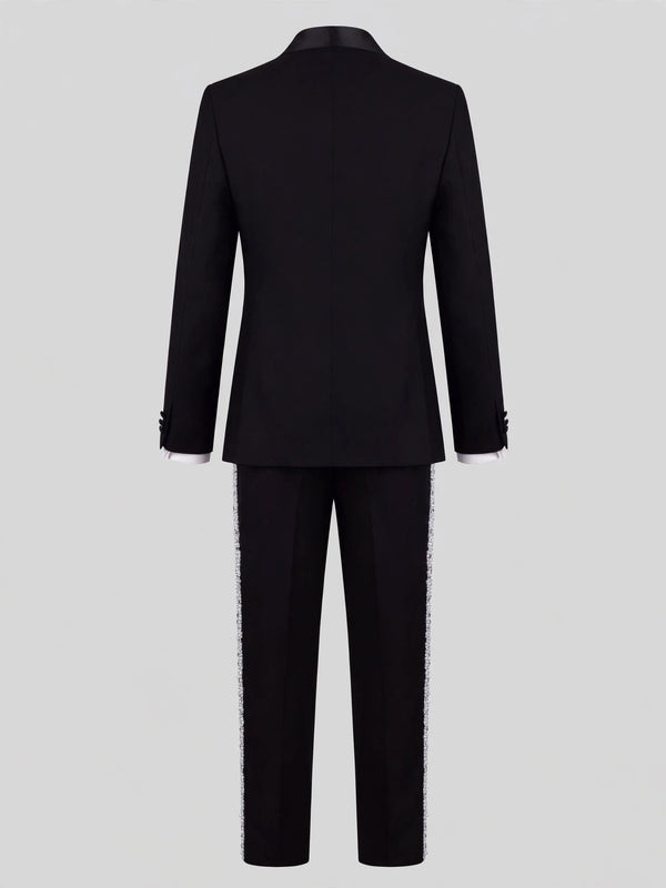 Onyx Silver Crystal-Trim Shawl-Collar Tuxedo Jacket 09
