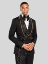 Onyx Gold Crystal Belted Shawl-Collar Double-Breasted Tuxedo Jacket 02