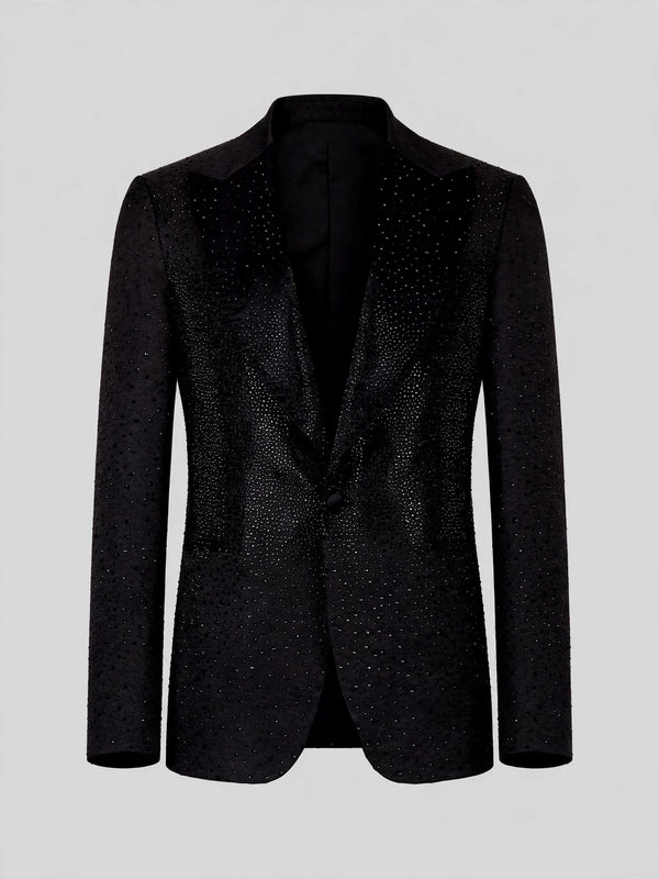 Onyx Jet Crystal-Dot Peak-Lapel Tuxedo Jacket 07
