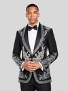 Onyx Silver Crystal Bouquet Shawl-Collar Tuxedo Jacket 02
