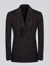 Onyx Jet Crystal-Mesh Shawl-Collar Double-Breasted Tuxedo Jacket 07