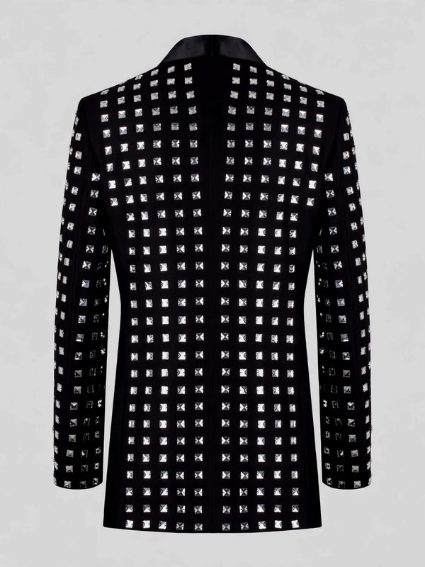 Onyx Silver Mirror-Mosaic Shawl-Collar Tuxedo Jacket 09