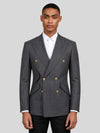 Charcoal Grey Gold-Button Slant-Flap Peak-Lapel Double-Breasted Suit Jacket 01