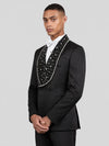 Onyx Silver Crystal-Scatter Beaded Shawl-Collar Double-Breasted Tuxedo Jacket 03
