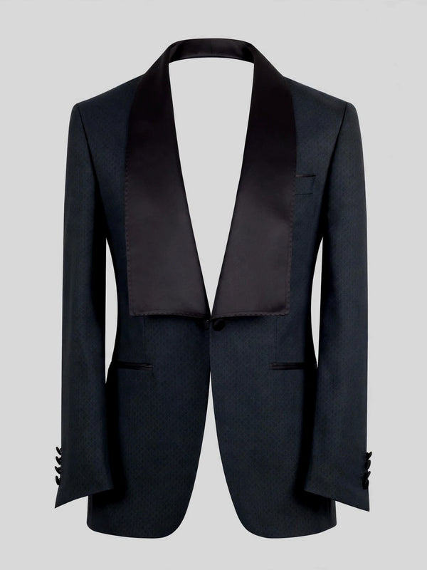 Slate Grey Diamond-Texture Satin Shawl-Collar Tuxedo Jacket 07