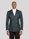 Slate Teal Gold-Button Slant-Flap Peak-Lapel Double-Breasted Suit Jacket - cover