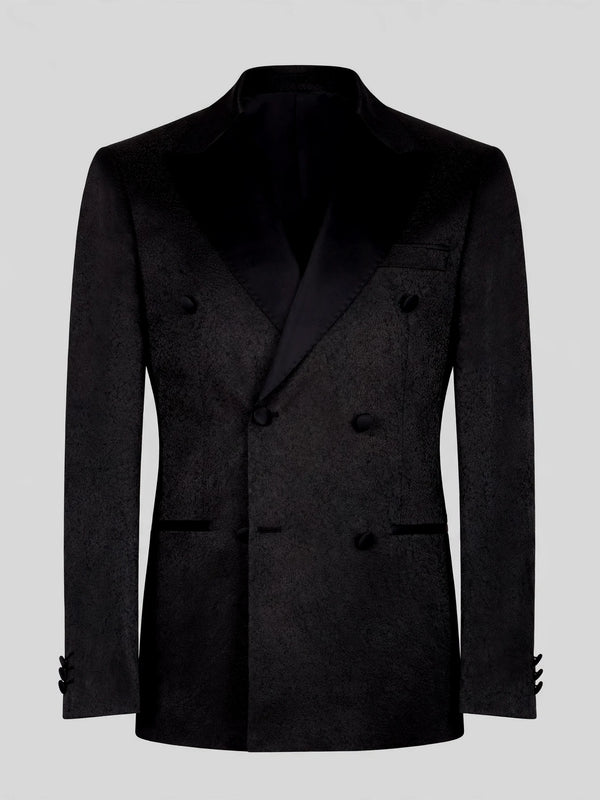 Onyx Grain-Textured Satin Peak-Lapel Double-Breasted Tuxedo Jacket 07