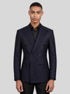 Midnight Navy Tonal Shadow-Stripe Six-Button Peak-Lapel Double-Breasted Suit Jacket 04