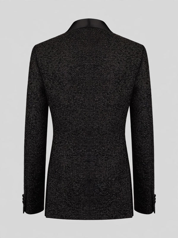Onyx Jet Floral Shawl-Collar Tuxedo Jacket 09