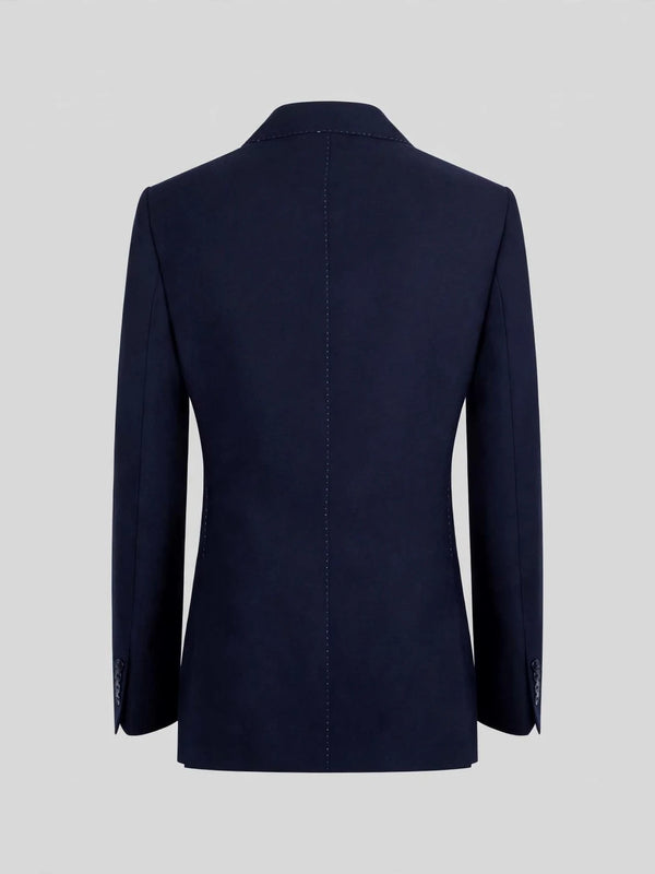 Midnight Navy Bold Pick-Stitch Patch-Pocket Peak-Lapel Double-Breasted Tuxedo Jacket 09