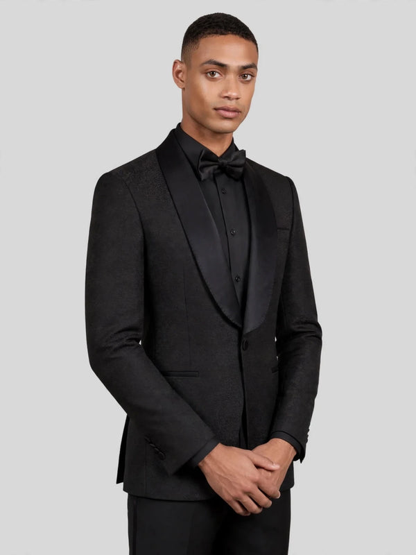 Onyx Mottled Satin-Welt Shawl-Collar Tuxedo Jacket 06