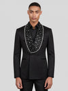 Onyx Silver Crystal-Scatter Beaded Shawl-Collar Double-Breasted Tuxedo Jacket 04