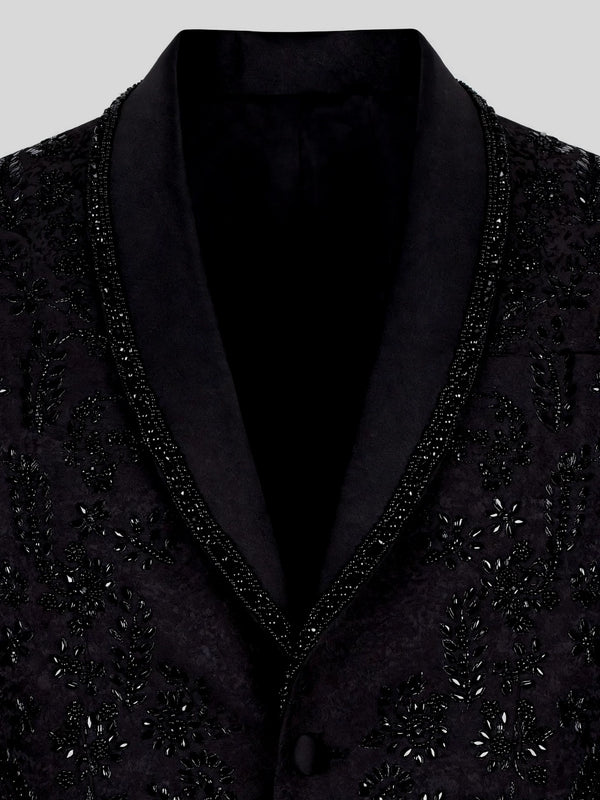 Onyx Jet Beaded Floral-Scroll Shawl-Collar Tuxedo Jacket 08