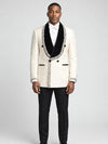 Cream Silver Crystal Velvet Shawl-Collar Double-Breasted Tuxedo Jacket - cover