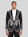 Onyx Silver Crystal Bouquet Shawl-Collar Tuxedo Jacket 01