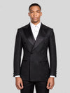 Onyx Black Houndstooth Satin Peak-Lapel Six-Button Double-Breasted Tuxedo Jacket 01