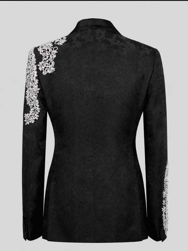 Onyx Silver Crystal Cascade Double-Breasted Tuxedo Jacket 09