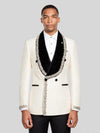 Cream Silver Crystal Velvet Shawl-Collar Double-Breasted Tuxedo Jacket 01