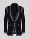 Onyx Silver Crystal Perimeter Shawl-Collar Tuxedo Jacket 07