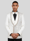 Ivory Silver Rope-Trim Crystal-Grid Shawl-Collar Double-Breasted Tuxedo Jacket 05