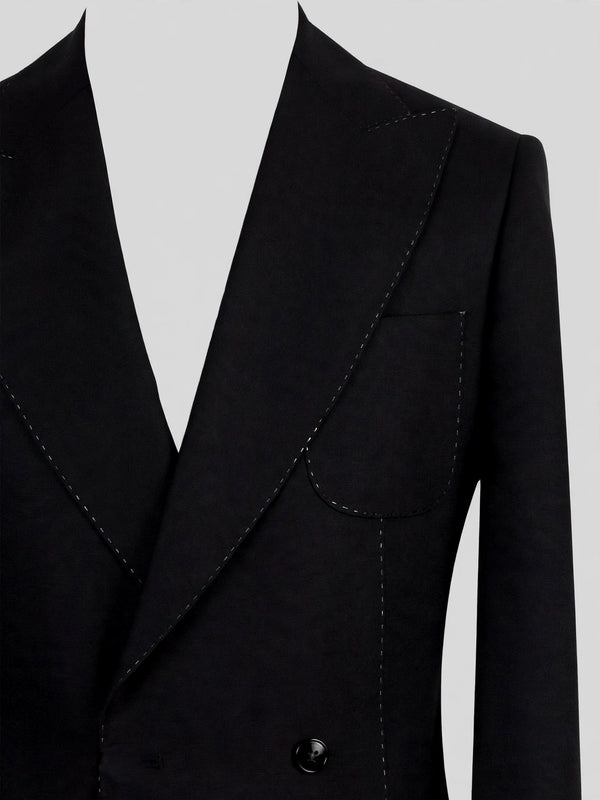 Onyx Pick-Stitch Patch-Pocket Peak-Lapel Double-Breasted Tuxedo Jacket 08