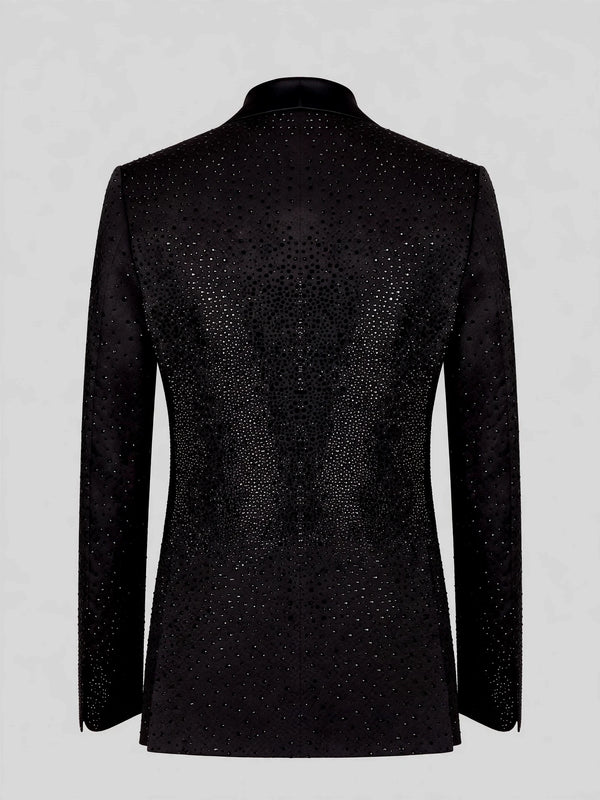 Onyx Jet Crystal-Dot Peak-Lapel Tuxedo Jacket 09