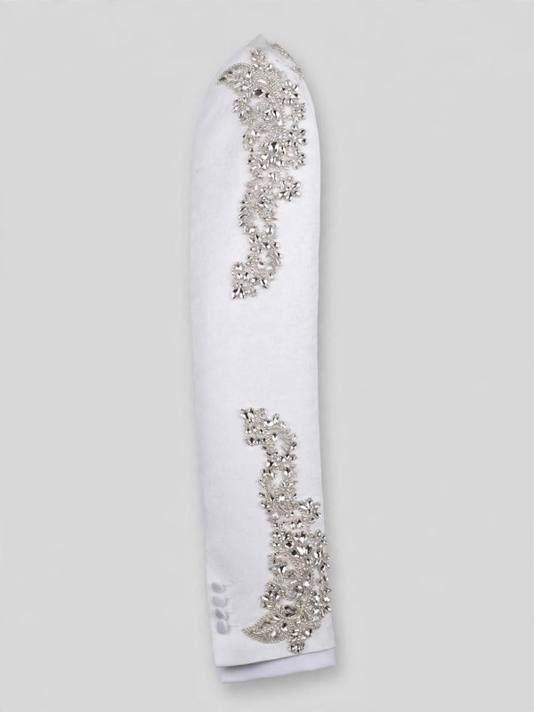 Ivory Crystal Shawl-Collar Tuxedo Jacket 10