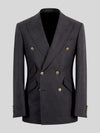 Charcoal Grey Gold-Button Slant-Flap Peak-Lapel Double-Breasted Suit Jacket 07