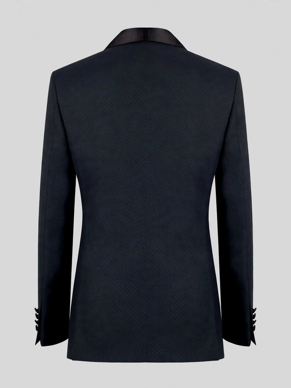Slate Grey Diamond-Texture Satin Shawl-Collar Tuxedo Jacket 09