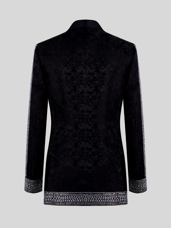 Onyx Silver Fern Crystal Peak-Lapel Double-Breasted Tuxedo Jacket 09
