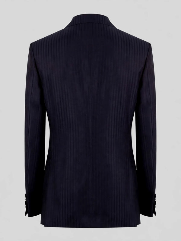 Midnight Navy Tonal Shadow-Stripe Six-Button Peak-Lapel Double-Breasted Suit Jacket 09