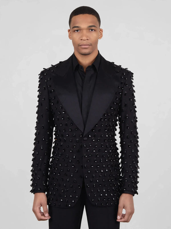 Onyx Jet Spike-Crystal Peak-Lapel Tuxedo Jacket 04