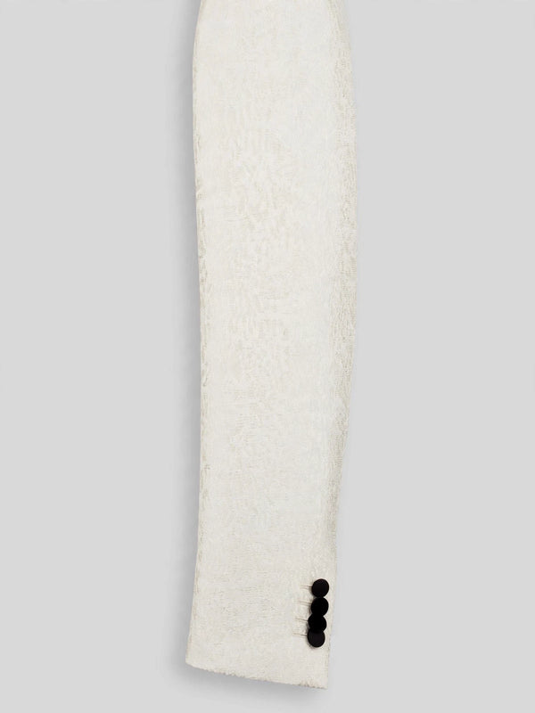 Ivory Grain-Jacquard Black Velvet Shawl-Collar Double-Breasted Tuxedo Jacket 10