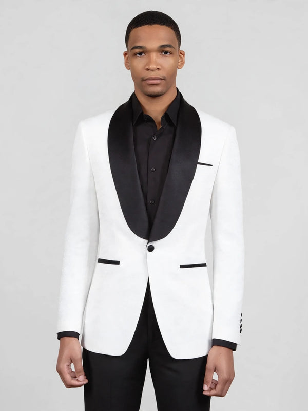 Ivory Textured Black Shawl-Collar Black-Welt Tuxedo Jacket 04