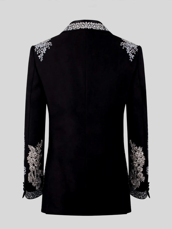 Onyx Silver Crystal Bouquet Shawl-Collar Tuxedo Jacket 09