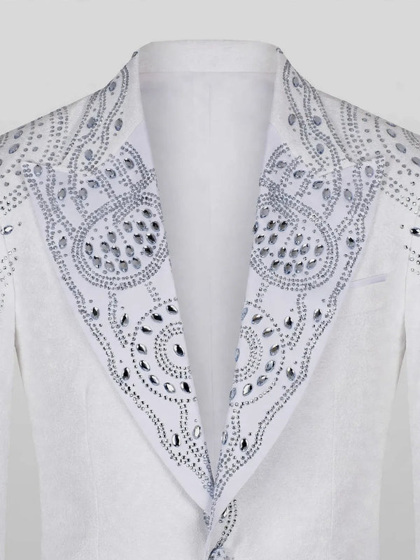 Ivory Silver Mandala-Lace Peak-Lapel Tuxedo Jacket 08