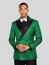 Emerald Paisley-Jacquard Satin Peak-Lapel Two-Button Double-Breasted Tuxedo Jacket 05