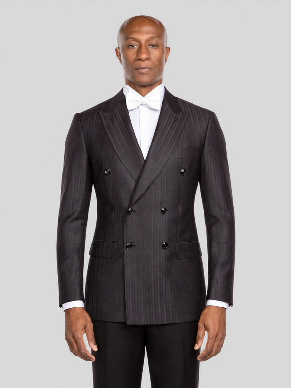 Charcoal Shadow-Stripe Six-Button Peak-Lapel Double-Breasted Suit Jacket - cover