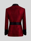 Crimson Shimmer Satin Shawl-Collar Sash-Belt Two-Button Double-Breasted Tuxedo Jacket 09