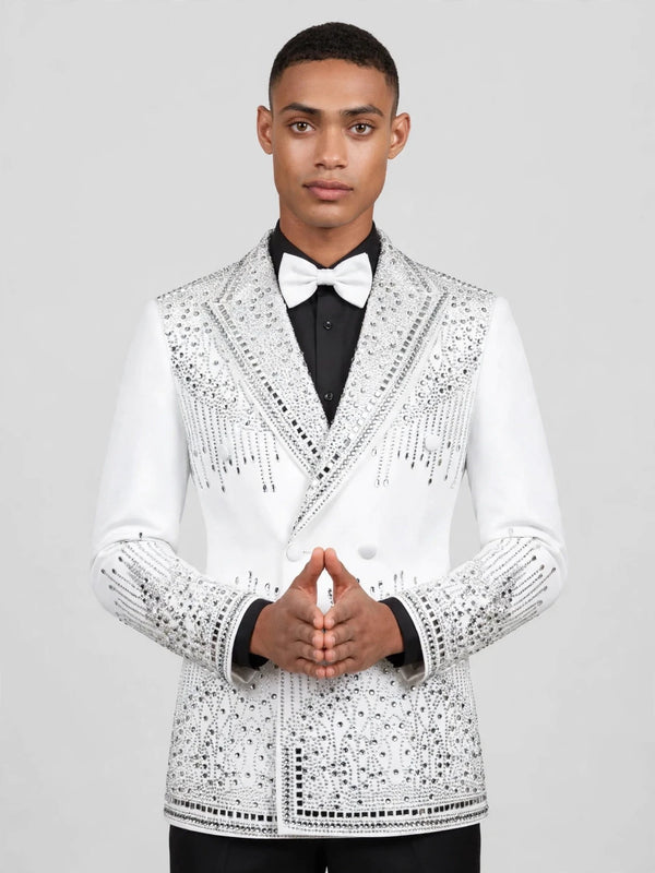 Ivory Silver Crystal Cascade Peak-Lapel Double-Breasted Tuxedo Jacket 05